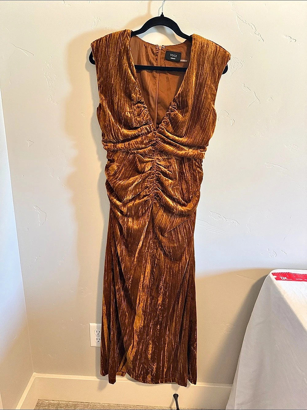VICI Ruched Maxi Dress in Brown NWOT